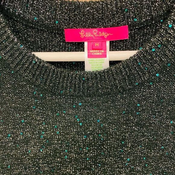 NWOT Women Lilly Pulitzer Morgen Sequin Sweater Dress Evergreen Metallic (Sz M) - Picture 3 of 4